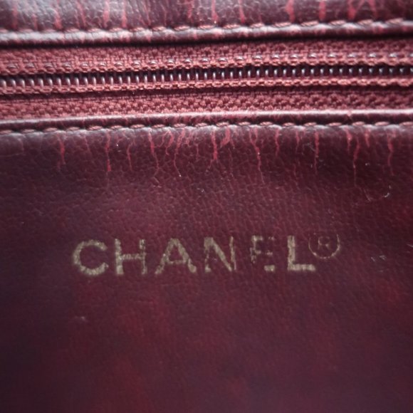 VINTAGE CHANEL 1990S CC FRONT POCKET TOTE BORDEAUX CAVIAR LEATHER SHOULDER BAG - Picture 11 of 12